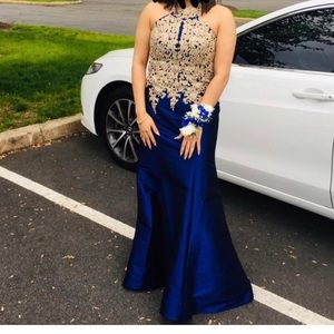 Blue prom lace back dress